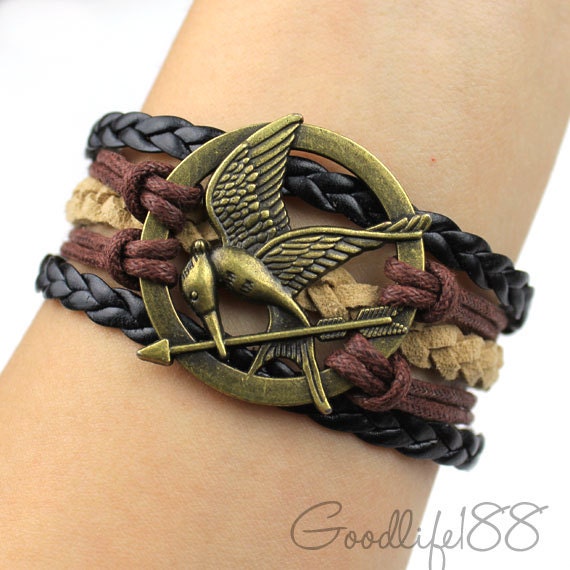 Antique bronze the Birds Bracelet,mockingjay bracelet,wax cords leather Bracelet, friendship gift