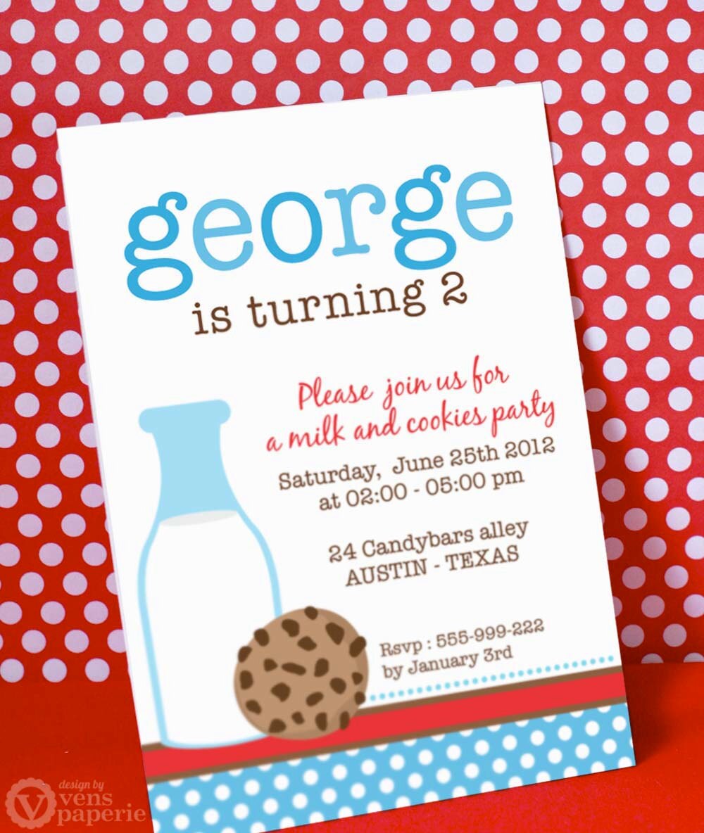 DIY PRINTABLE Invitation Card - Blue Milk & Cookies Birthday Party - PS812CA1a1 Il_570xn