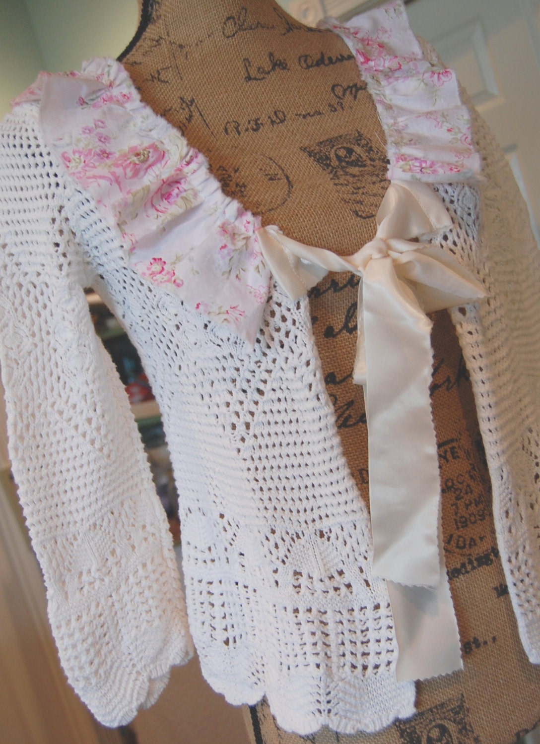 White Cotton Spring Cardigan Womens Clothing Upcycled Small Shabby Chic Knit Rachel Ashwell Vintage Retro Romantic Boho Gypsy