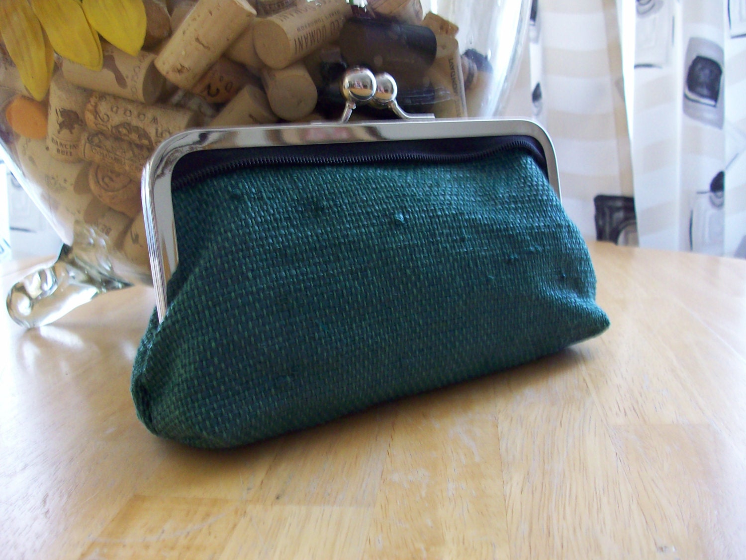 Hand Woven Plarn Clutch - Dark Green