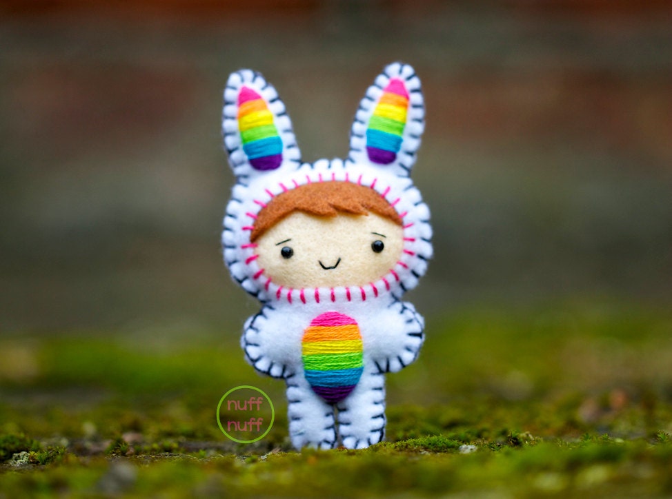 Felt Rainbow Bunny - Pocket Plush toy