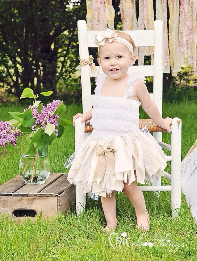 Fabric Tutu, CREAM AND SUGAR Vintage Lace Burlap, Shabby Chic Tutu, Baby Tutu, Photo Prop Tutu, Childrens Toddler Infant Tutu, Birthday