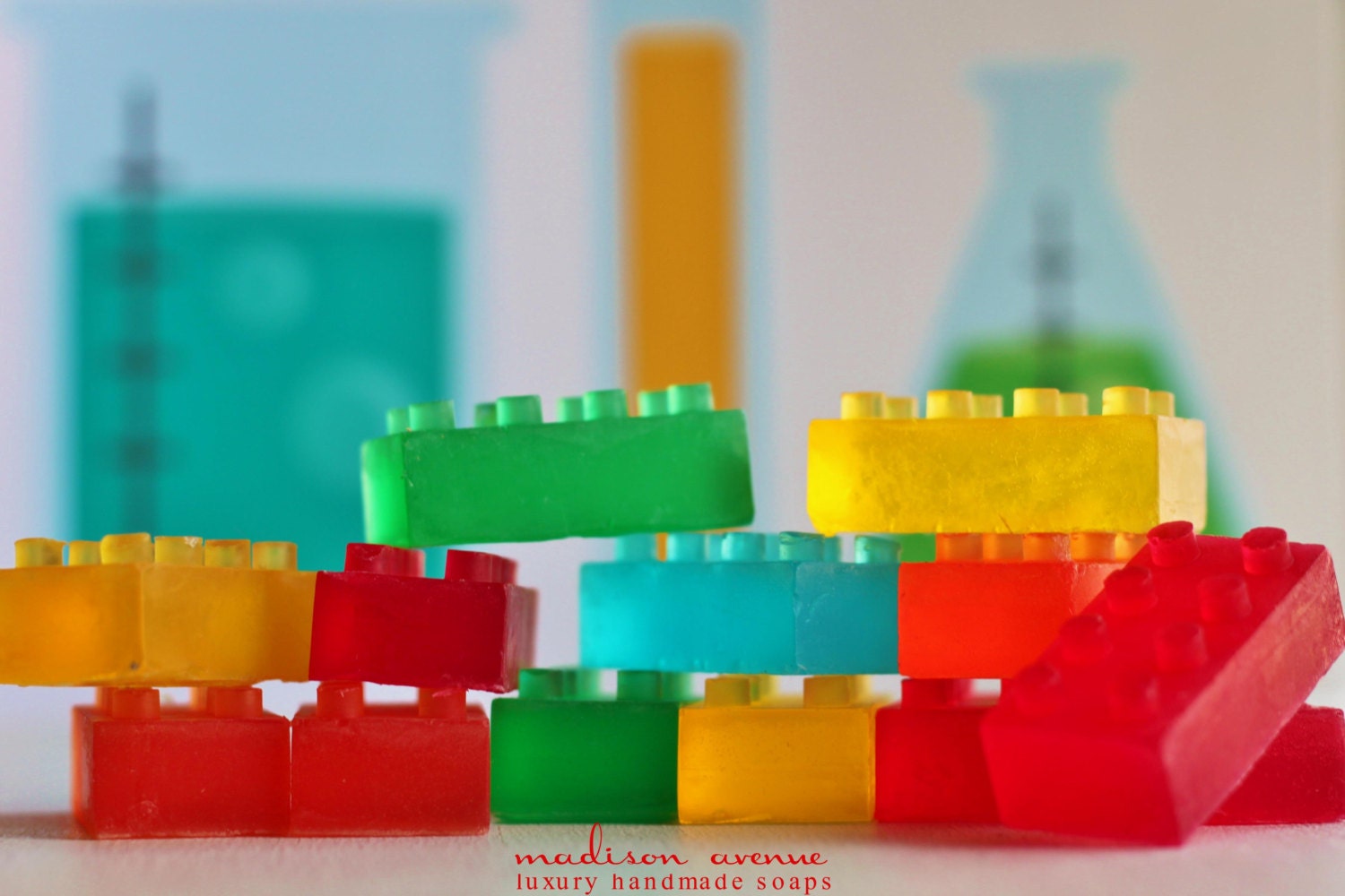 Lego Block Soaps handmade all natural aloe vera and glycerine blocks make learning FUN