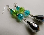 Lime daiquiri- Aqua Blue Green Zircon Silver Beaded earrings