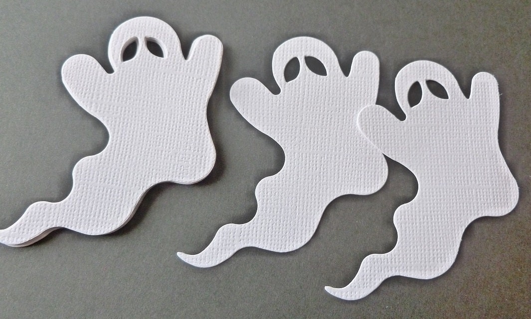 12 Handmade Die Cut Small Ghosts, White, Halloween, Embelishments, Scrabooking, Card Making