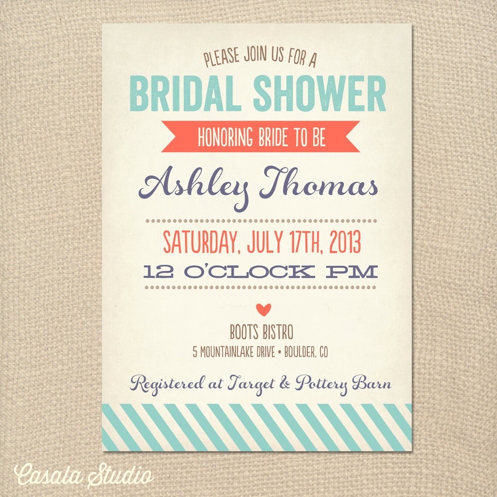 Modern VIntage Poster Bridal Shower Invitation Baby Shower Invite Printable OR Printed Card