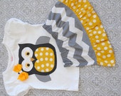 Gray and Yellow Chevron Skirt with Matching Owl Shirt