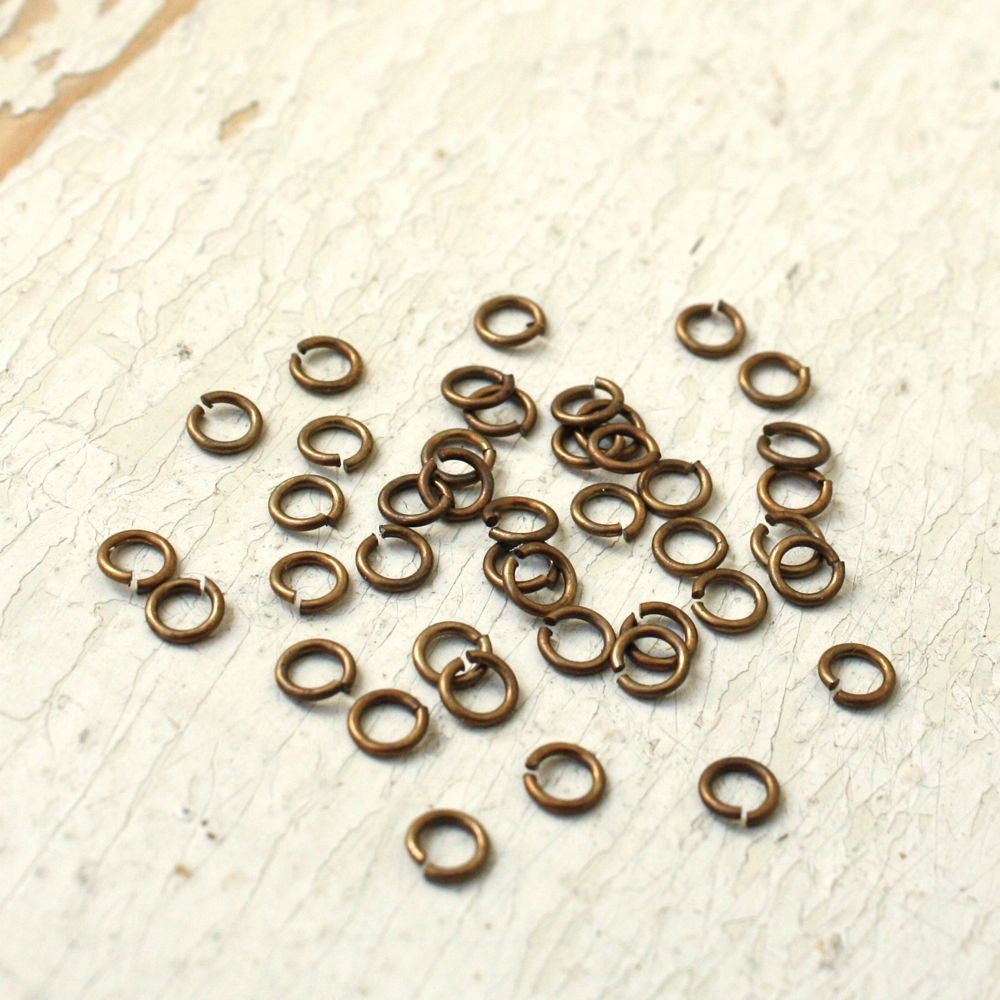 22g Oxidized Solid Brass 4mm Jump Rings, 3/32" 2.5mm ID Antiqued Brass Saw Cut, Hand Applied Patina Jumprings, Findings - 50 pc