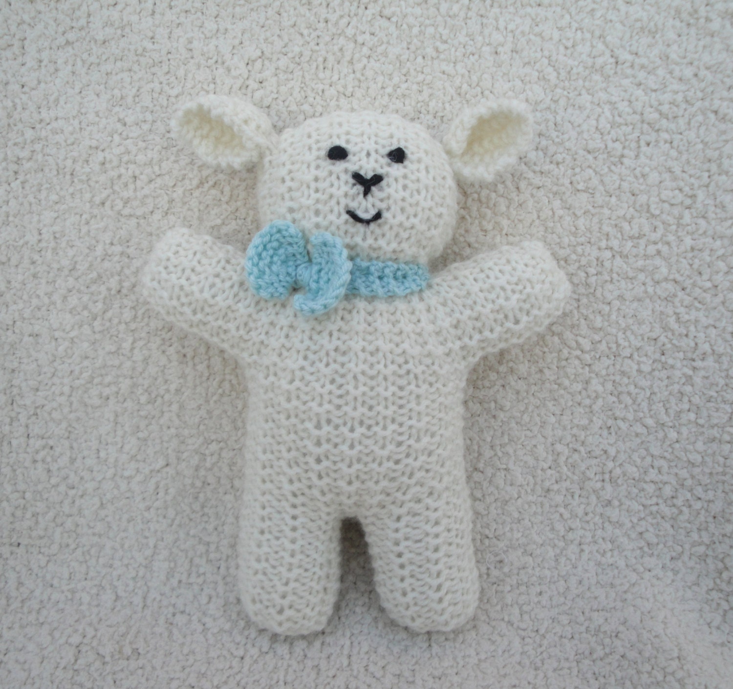 Hand Knit Lamb, Little Lamb Sheep Waldorf Animal Toy 9" Lambie Lamby Doll Spring Lamb with Bow Baby Toddler Child Boy Girl