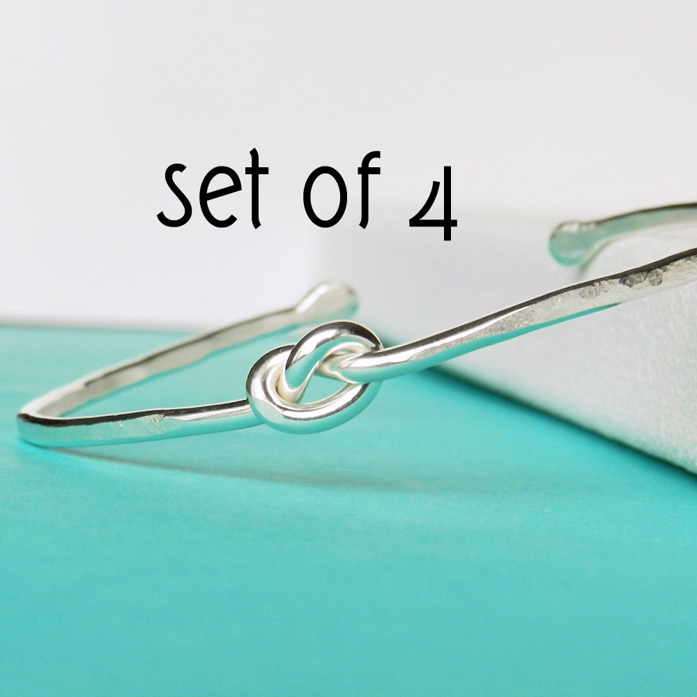 Love knot bracelet, SET OF 4 sterling silver tie the knot bracelet bridesmaid gift, wedding jewelry infinity knot