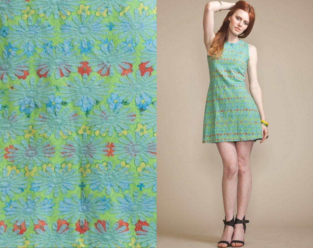 Vintage NEON FLORAL 90s Mini Dress //