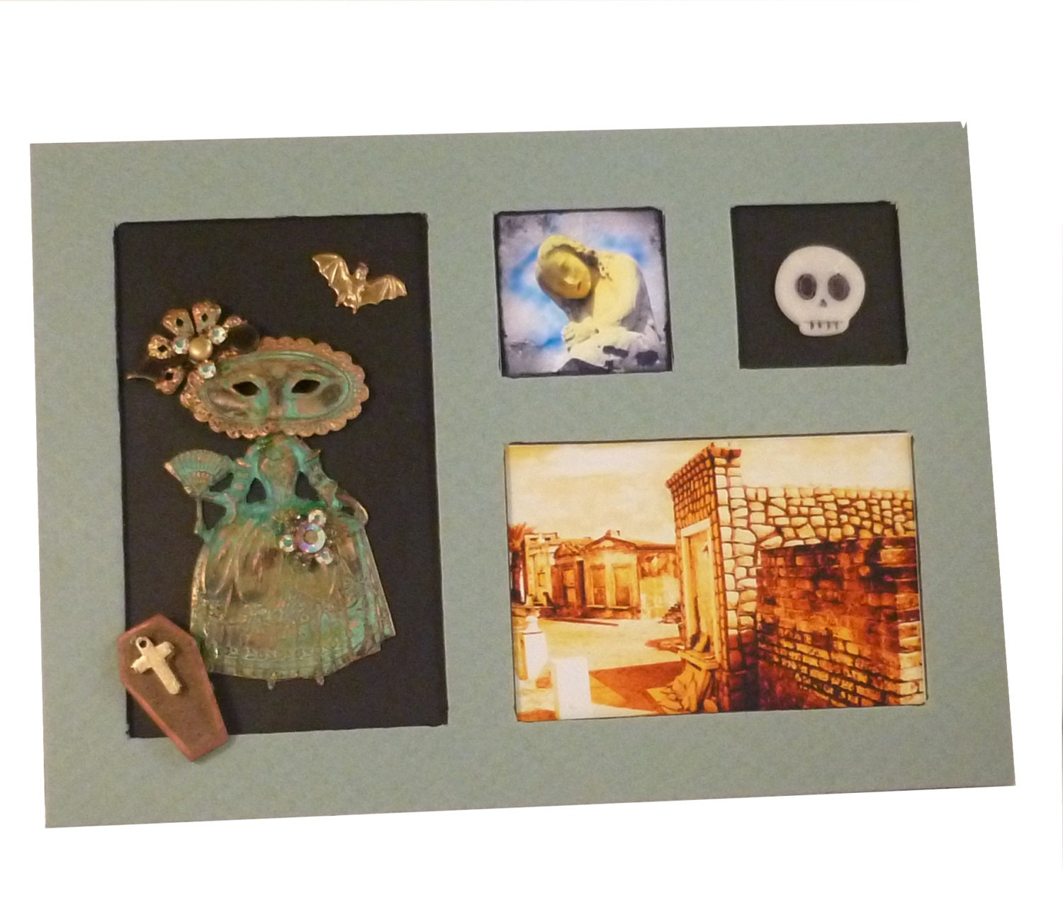 New Orleans Assemblage, Casket Girl, Vampire  Art, Gothic Dark Art, Halloween Mixed Media Art, Halloween Fine Art Assemblage, Coffin Girl