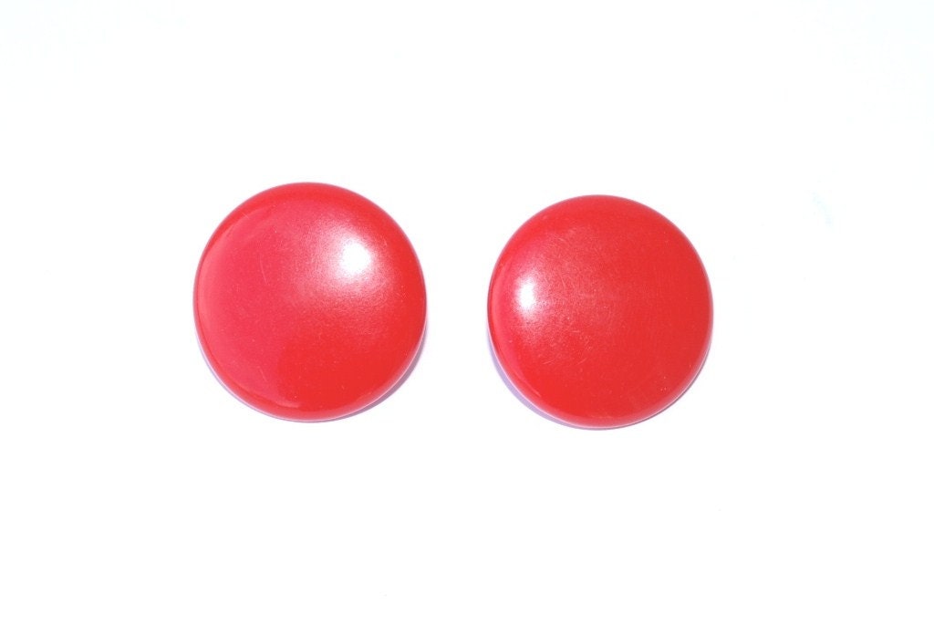 Retro 80s Ruby Red Round Oversize Plastic Earrings