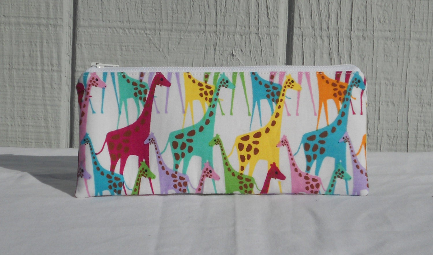 Sale - Pencil pouch, zipper pouch, rainbow giraffes