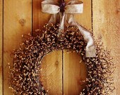 Spring Wreath-Spring/Summer Door Wreath-RUSTIC BURLAP CARMEL Berry Door Wreath-Front Door Wreath-Outdoor Wreath-Primitives Country