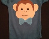 Monkey with Bowtie applique on Colored Bodysuit