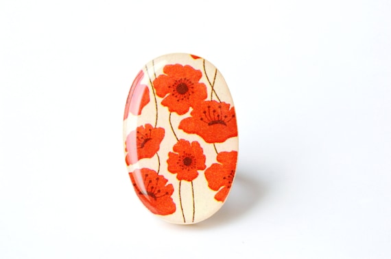 Red poppies Cocktail Ring Spring jewelry wood jewelry bridesmaid gift Starlight Woods wood ring modern jewelry eco friendly