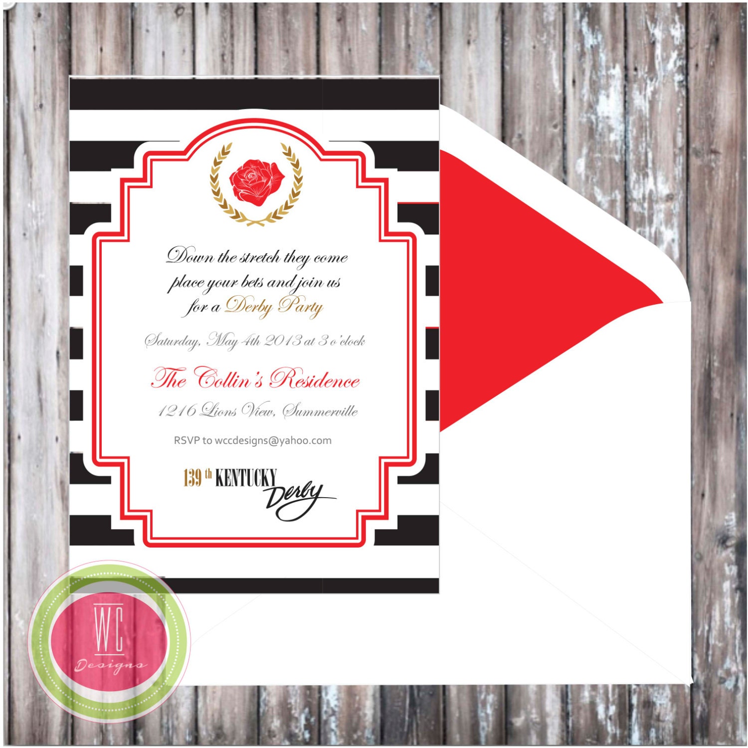 KENTUCKY DERBY Invitation - Kentucky Derby Printable Invitation - Black and Red Invitation by WC Designs