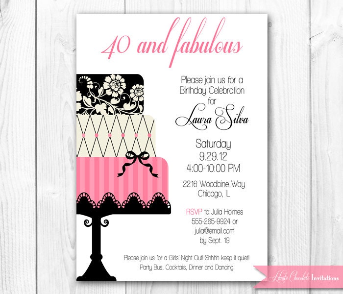 Pink Cake Birthday Invitation. Chic Cake Bridal Shower Invitation. Printable Cake Invitation. Il_570xn