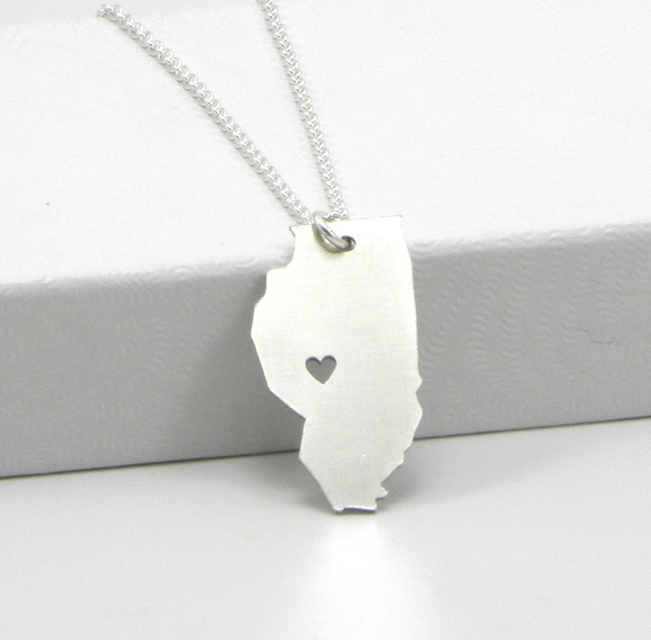 Sterling Silver State Love Heart Necklace - Illinois
