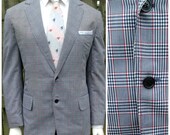 Vintage 1960s Red White & Blue Plaid Blazer -- Dinner Jacket -- Sports Coat -- Preppy - Ivy League