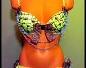 Yellow Leopard Studded Bra & Bottoms