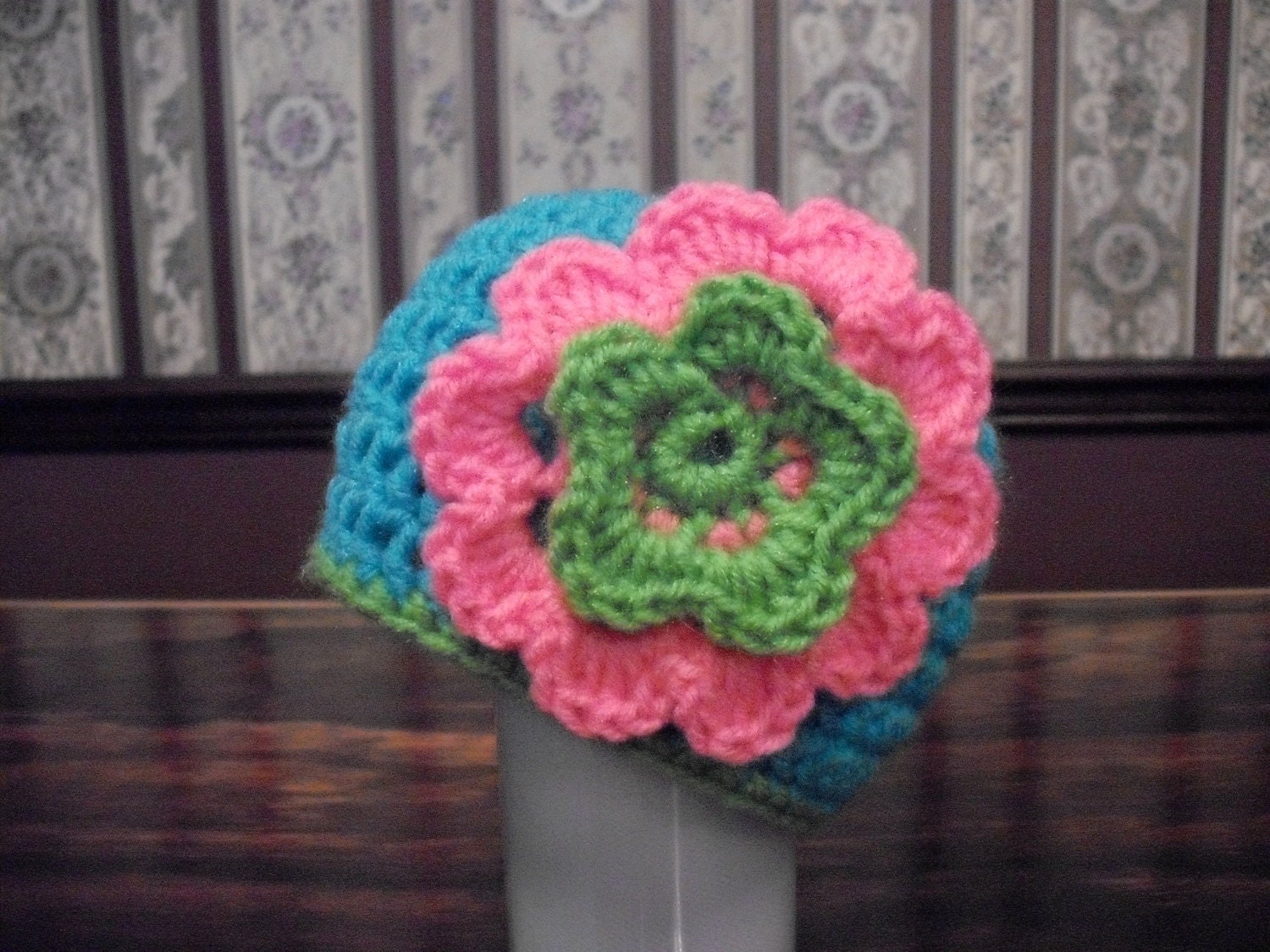 CHOOSE SIZE Toddler Child Pink, Blue Turquoise, Lime Green Flower Beanie Hat, Photo Prop, Winter Girl Hat, Easter Hat, Spring Hat