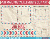 50% Off SALE Air Mail Postal Postage Clip Art Elements Airmail Envelope Frames Borders Instant Download Il_170x135