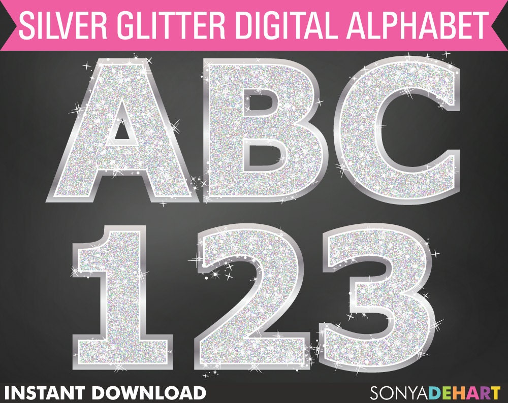 50% Off SALE Digital Alphabet Silver Sparkly Bling Glitter Letters Commercial Use Clip Art Instant Download Il_170x135