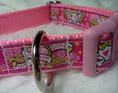 Tattoo Dog Collar: Adjustable 1 Inch Ribbon Pink Tattoo Inspired -MADE to order