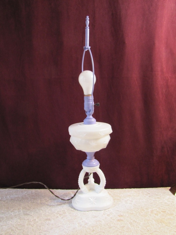 Vintage victorian milk glass and lavender lamp