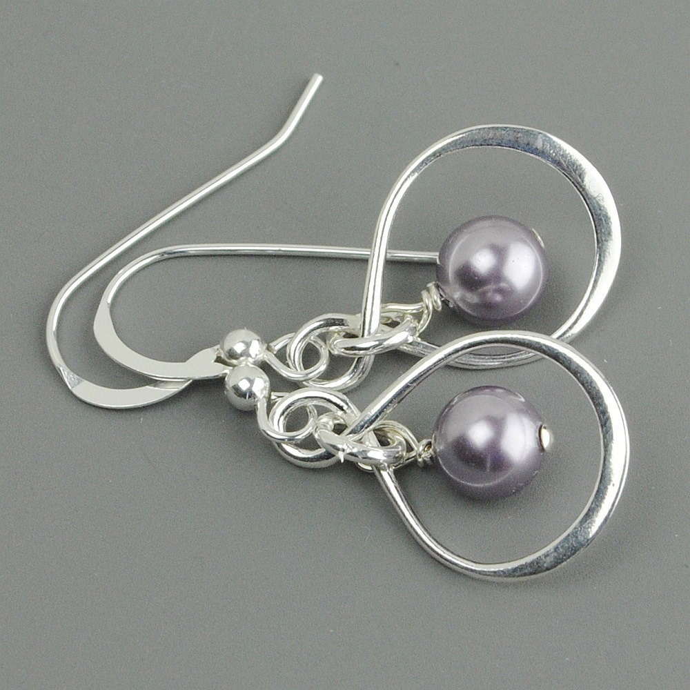 Lavender Pearl Earrings, SET OF 5, Sterling Silver Infinity Earrings, Drop Earrings, Bridesmaid Earrings, Dangle Earrings, Wedding