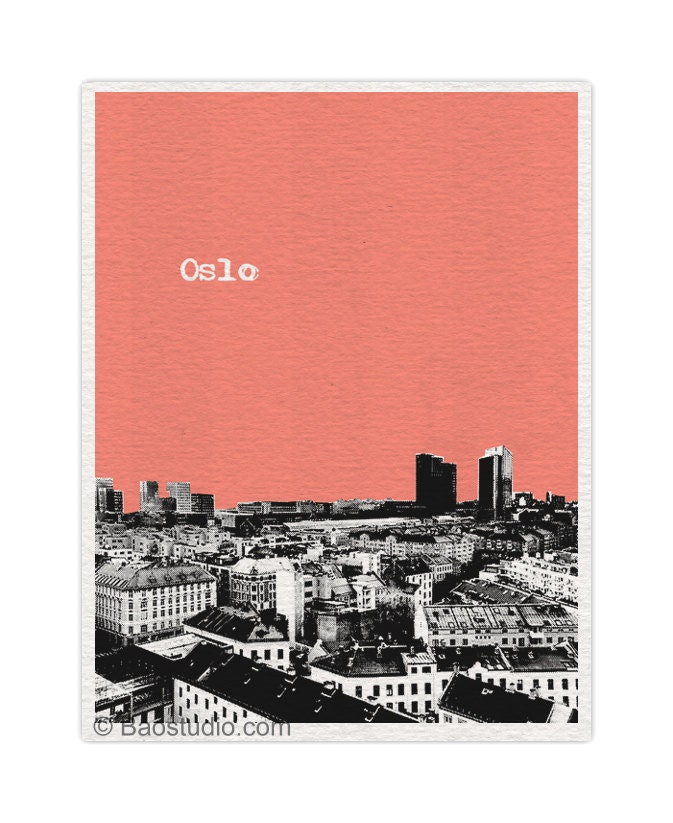 Oslo Norway Art Print - 8x10 World Traveler Series Pop Art Skyline Poster - Available in 56 Colors - NO025 - PineShore