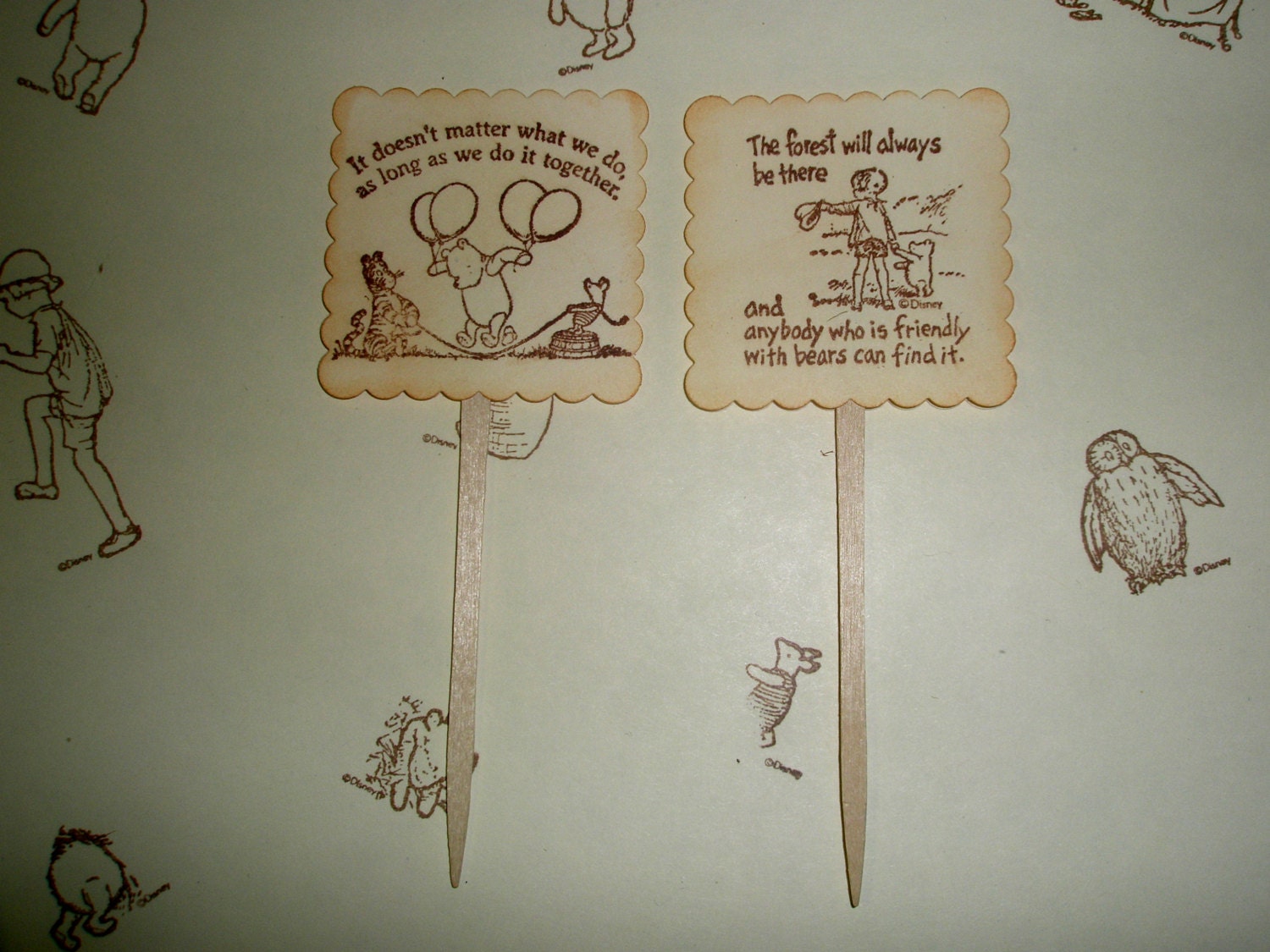 Winnie the Pooh Cupcake Topper-Pooh Cupcake Picks-Hundred acre wood-Wedding cake toppers-set of 12