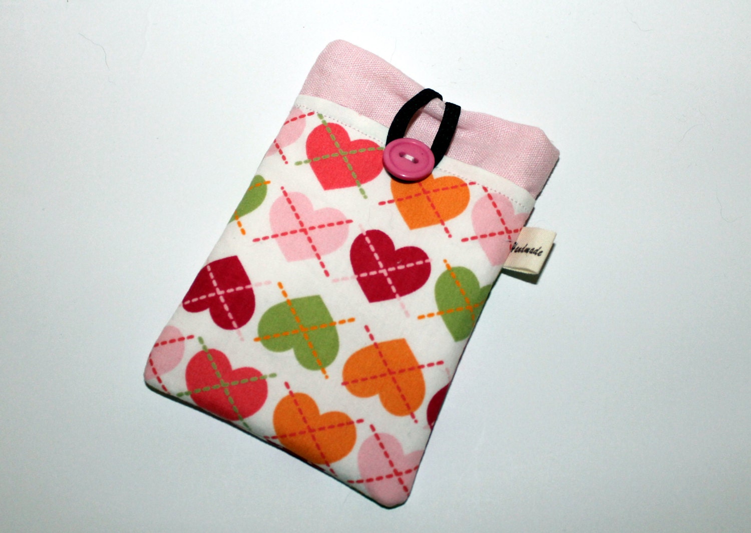 Fabric iPhone sleeve, iPhone case, iPhone pouch, iPod touch sleeve, Love hearts, Argyle, Mother's day