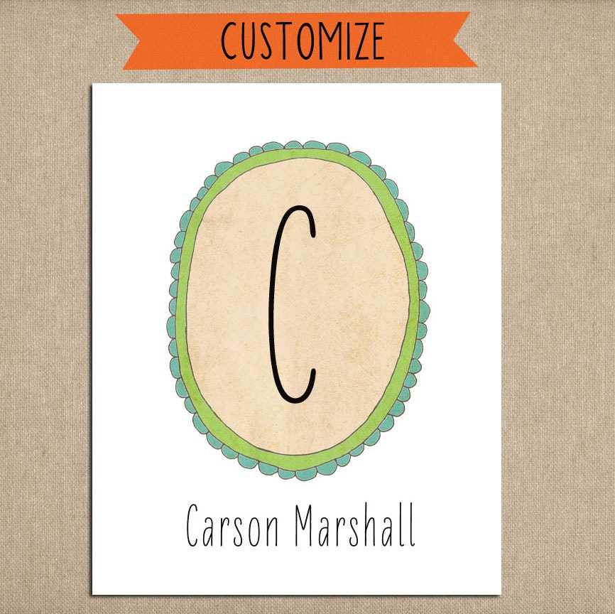 Personalized Letter and Name in Oval Frame 8x10 Art Print