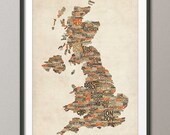 Great Britain UK City Text Map, Art Print 24x36 inch (231)