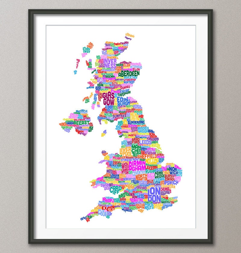 Great Britain UK City Text Map, Art Print 18x24 inch (232)