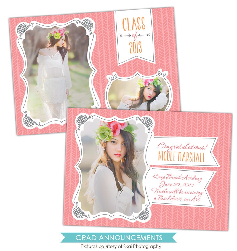 INSTANT DOWNLOAD - Graduation announcement - Photoshop Templates - E845