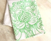 Dish Towel Tea Kitchen Kelly Green Emerald Ogee Lotus Cloth Linen Screen Print Hand-Printed Hostess Gift Single Towel