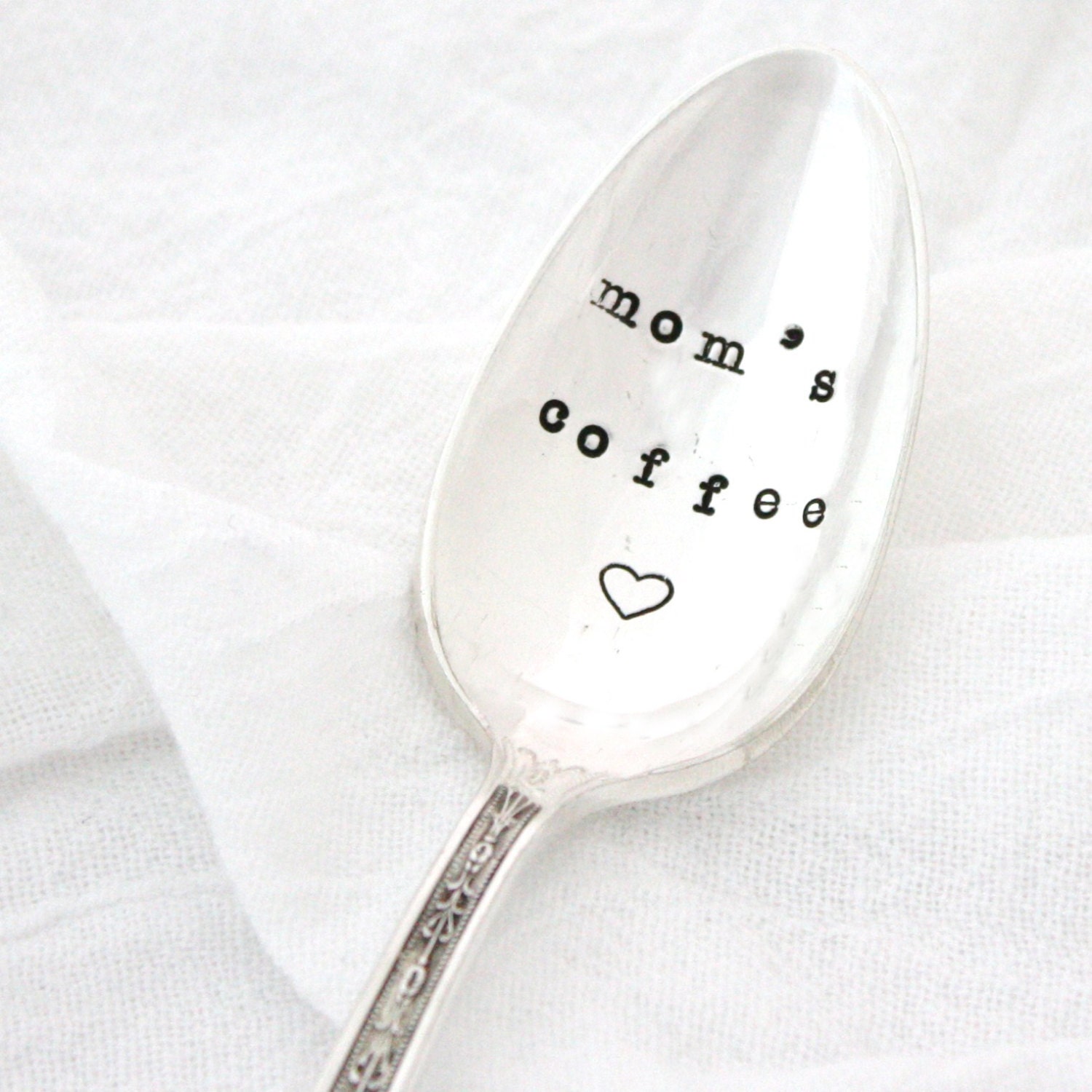 Moms Coffee spoon, hand stamped silver spoon with heart. Gift ideas for her by MilkandHoneyLuxuries