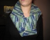 blue and green knit cowl