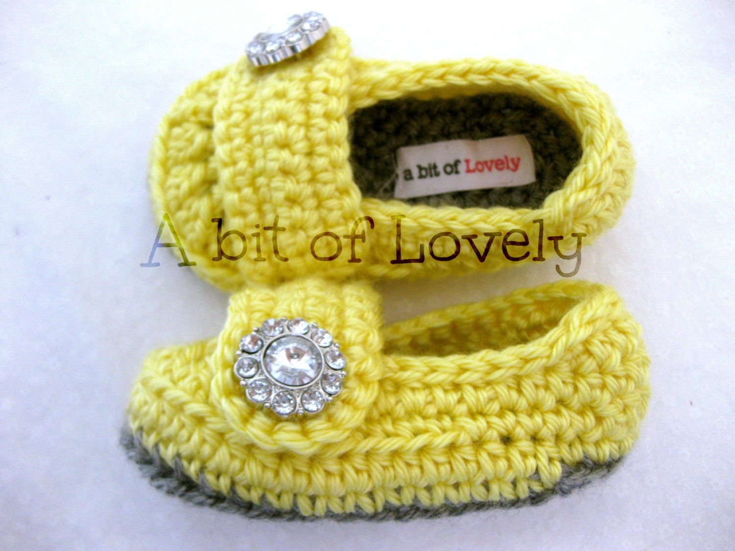 Spring Baby Infant Girl Shoes / Slippers / Booties - Grey & Yellow Jewel - YOUR choice size - (newborn - 12 months) - photo prop - children