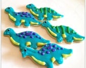 Dinosaur Iced Sugar Cookie Birthday Decorated Cookie Blue Green