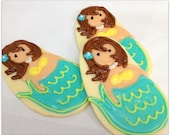 Mermaid Sugar Cookies Yellow Aqua Iced Decorated Cookie Favor Beach Theme