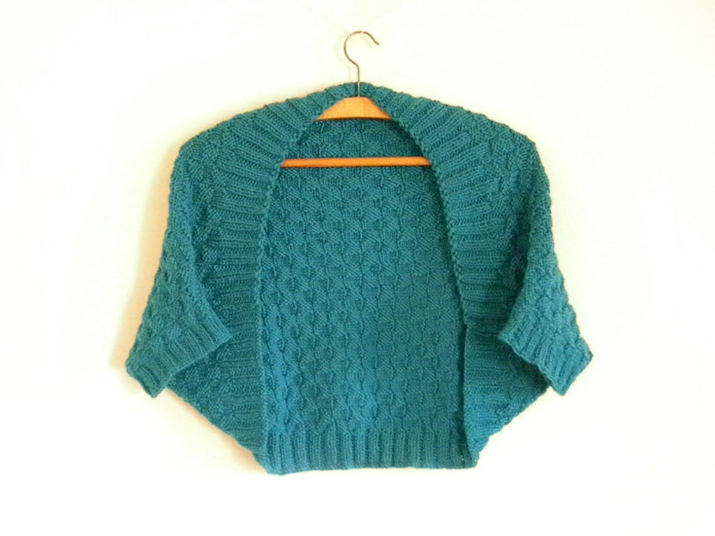 Knitted Shrug - Blue Teal Wool Jacket - Handmade Clothes - Knitted Fashion - Women Clothing -  Cozy, Sophisticated - 40% Off Sale