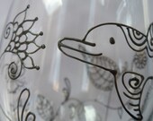 DOLPHIN wine GLASS (2).  Friendship, ying yang. Custom hand painted in Gold, copper or pewter with (optional) PERSONALIZATION.