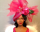 Hot Pink African American Angel - Black Angel - Hot Pink Doll - Handcrafted OOAK Angel - Personalized Free