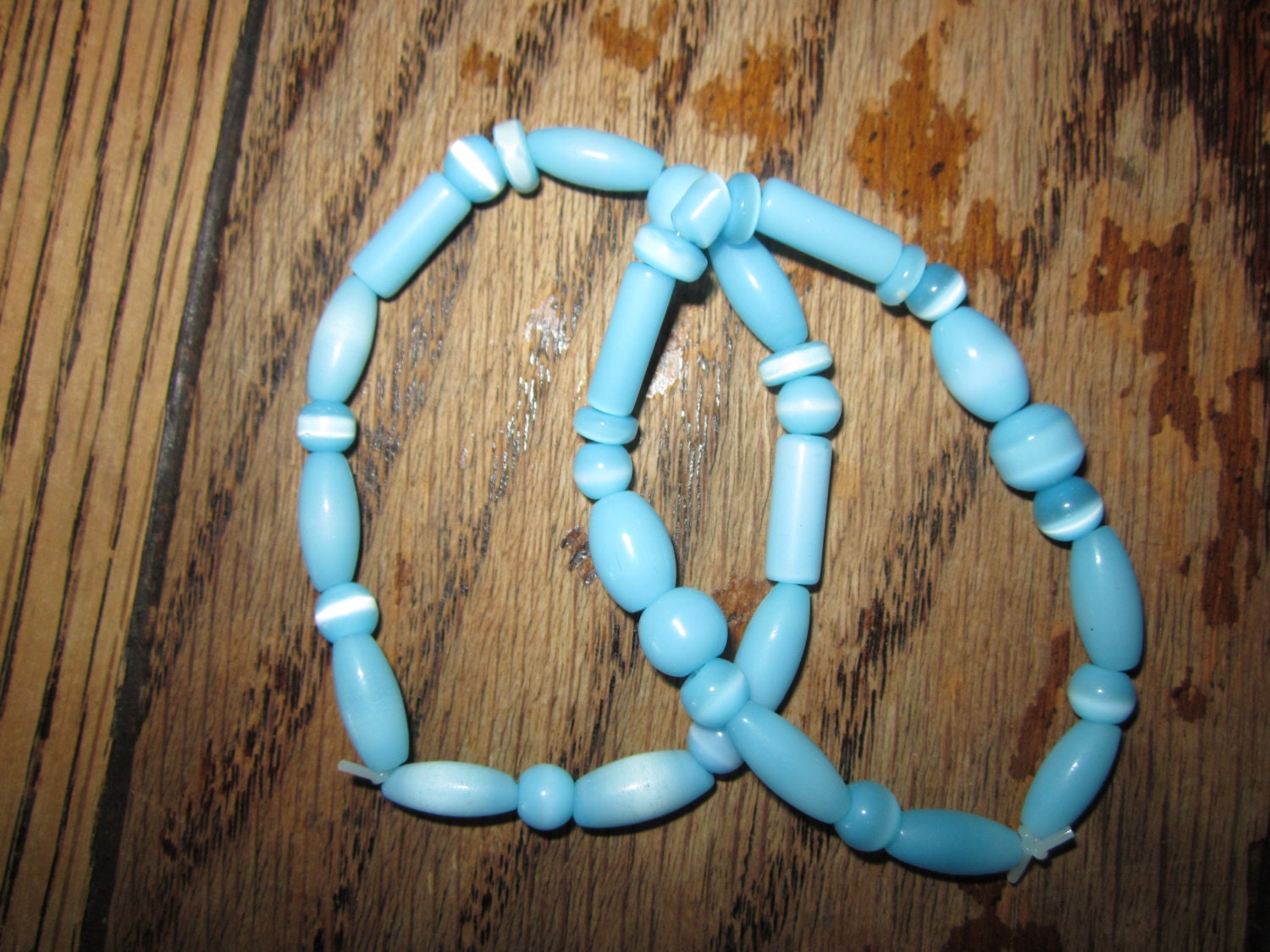 2 Beaded Blue Elastic Bracelets