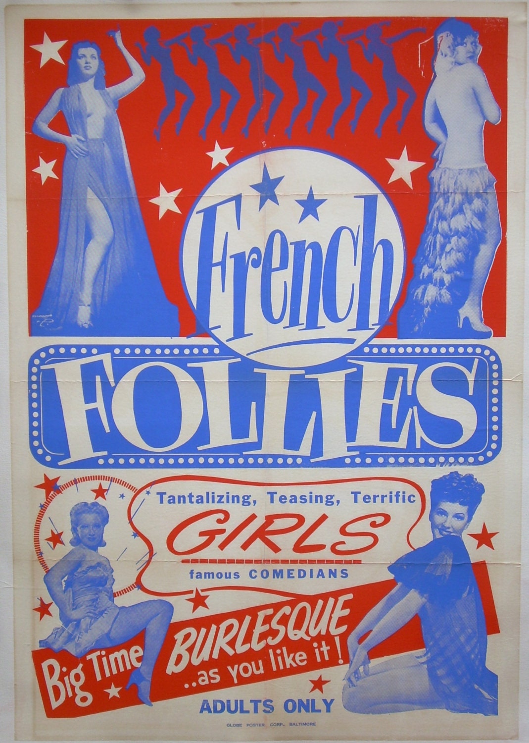 Original vintage burlesque 1950's era move poster "French Follies" presented by the Broadway Roadshow